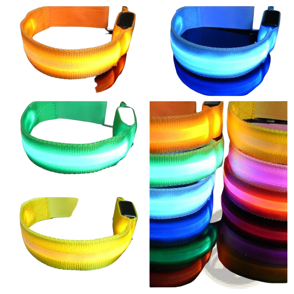 Colorful led running armbands made of flexible fabric with sleek black buckle usb rechargeable safety light