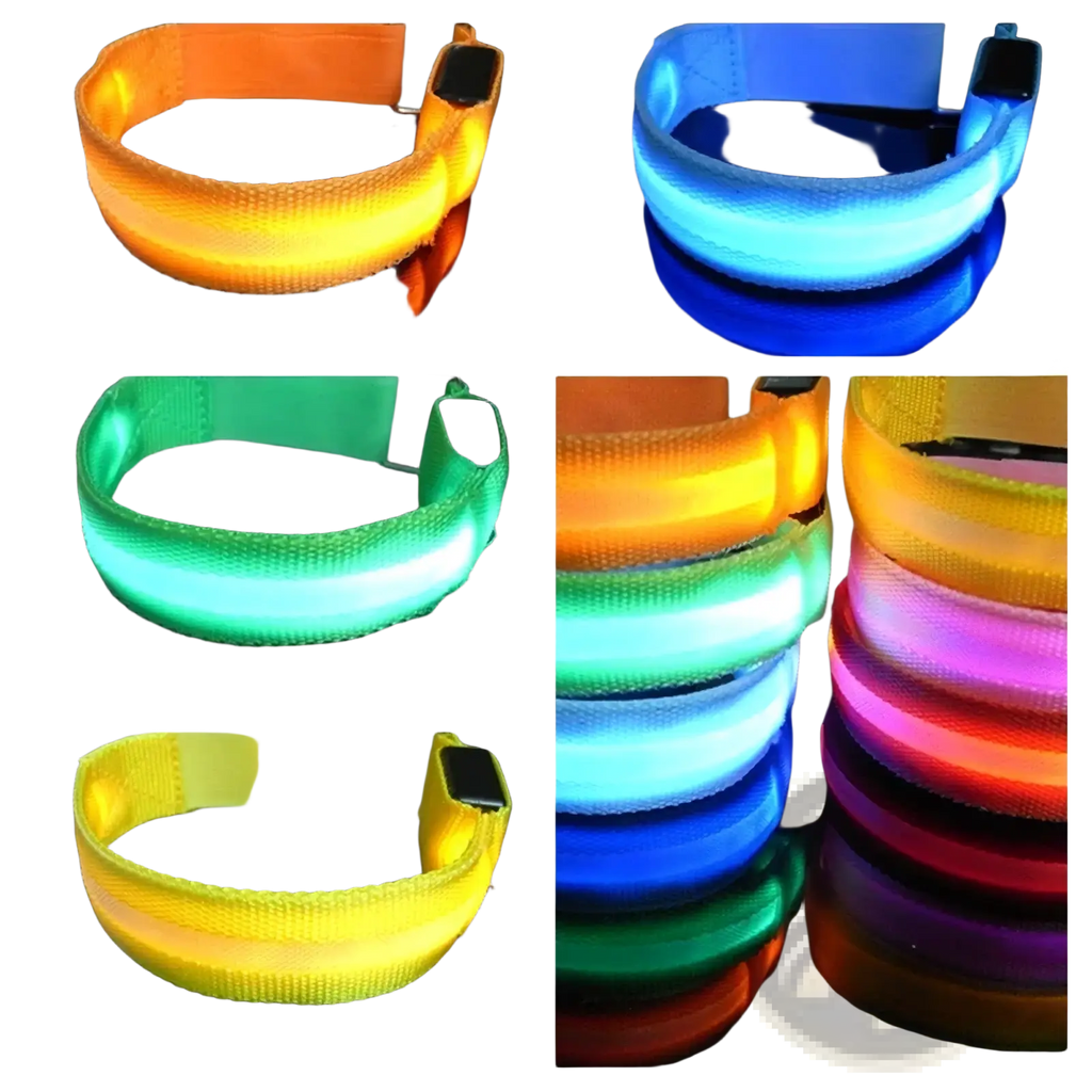 Led running armband usb rechargeable safety light woven fabric bracelet with black buckle and multicolor led illumination