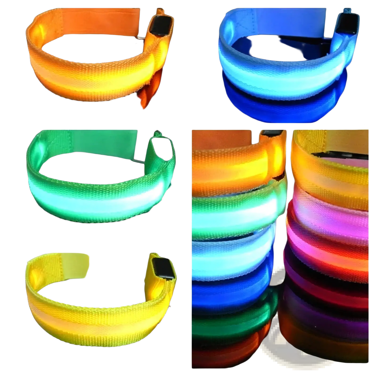 Led running armband usb rechargeable safety light woven fabric bracelet with black buckle and multicolor led illumination