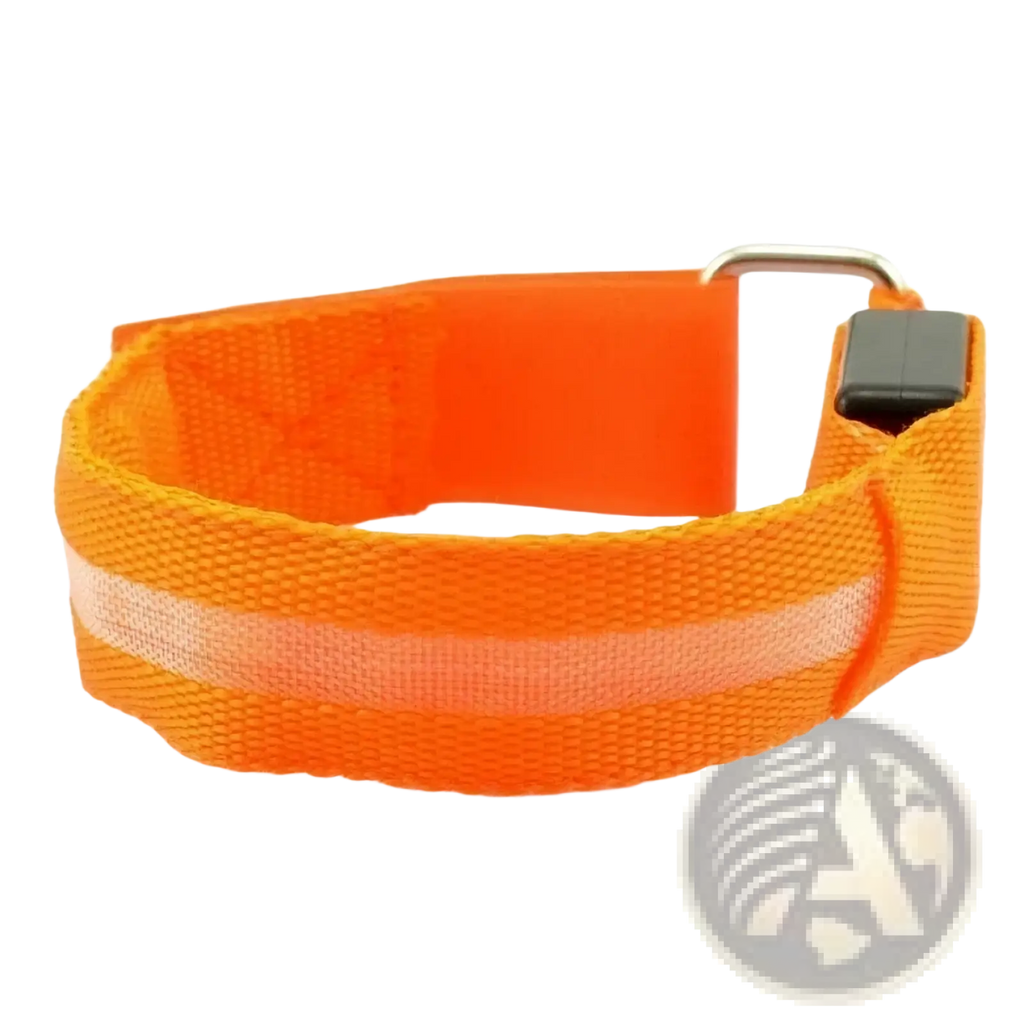 Bright orange woven fabric led running armband with reflective strip and usb rechargeable safety light port