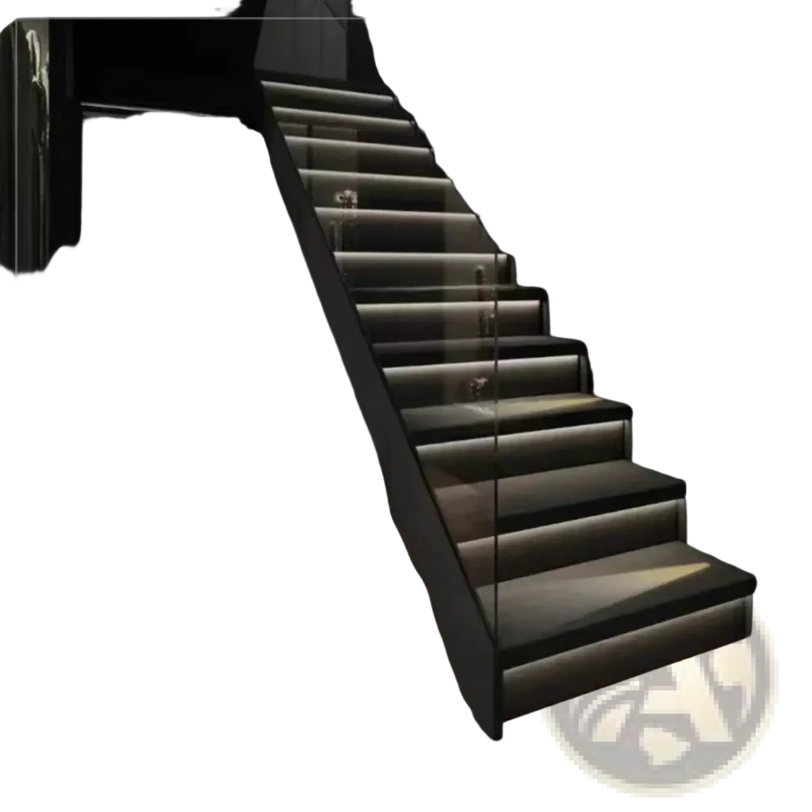 Modern black staircase with integrated led lighting and motion sensor wall lamp for safe and stylish illumination