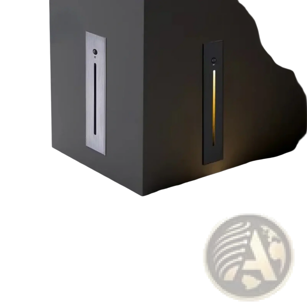 Modern minimalist led stair wall light with motion sensor featuring metallic finish and subtle vertical grooves