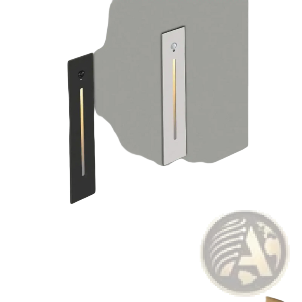 Two sleek led stair wall light motion sensor strips in matte black and white with warm yellow illumination