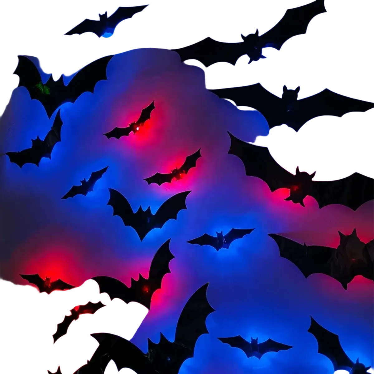 Black plastic led stereoscopic bats with red and green glowing night light pet material for decoration