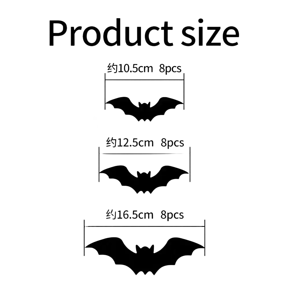 Black led stereoscopic bat night light cutouts in pet material available in three sizes with eight pieces per pack