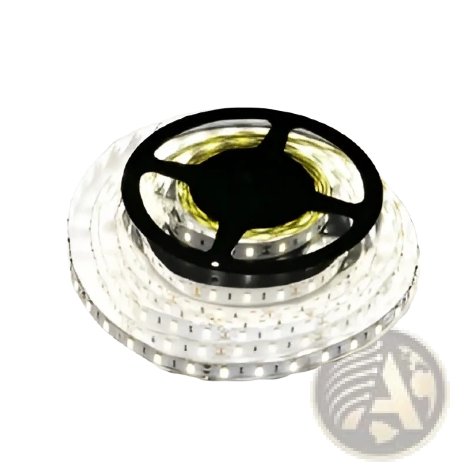 Coiled led strip light with bright white illumination on black plastic spool for waterproof flexible home decor 5m