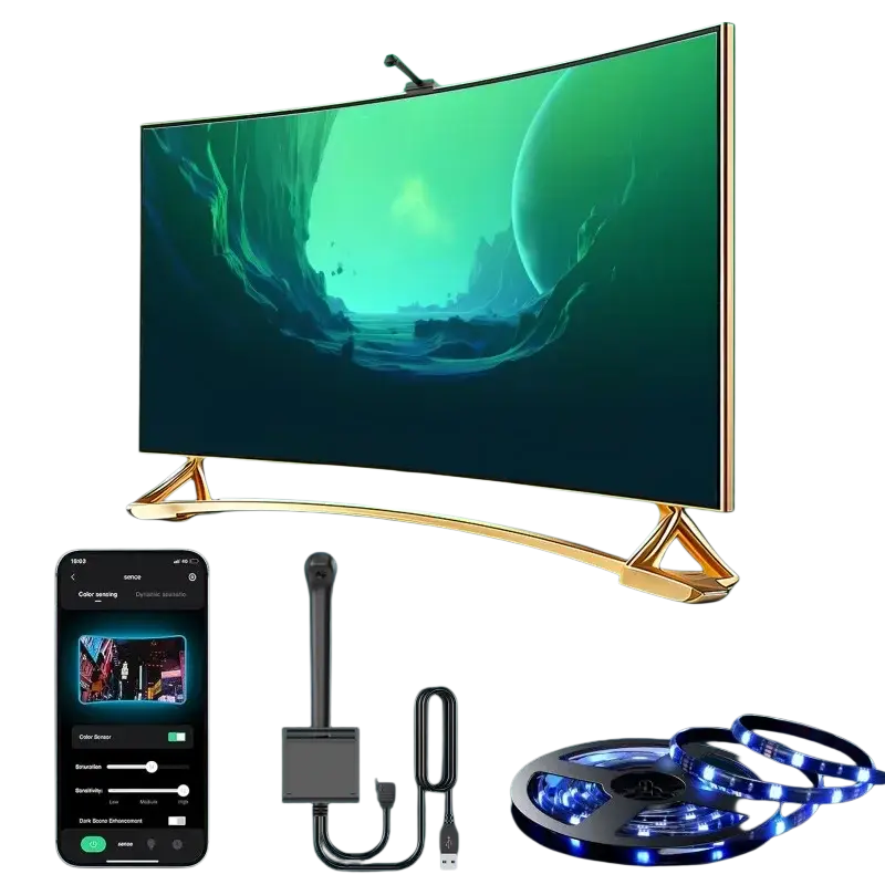 Curved gold-framed led tv with style smart led rgb backlight strip and smart color calibration app ambient lighting