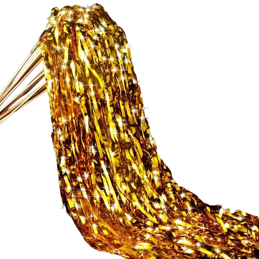 Led wedding wands with shimmering gold metallic tinsel streamers featuring a festive glittery texture