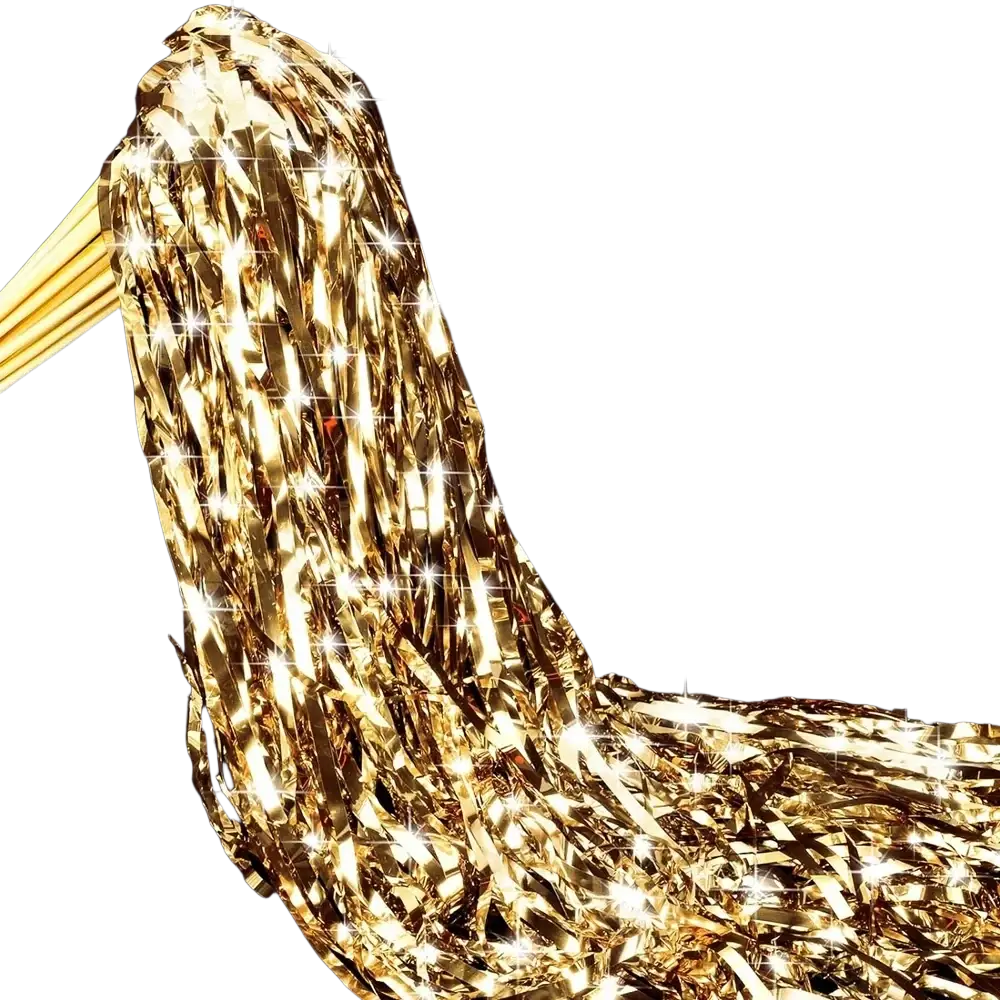 Led wedding wands with shimmering gold metallic tinsel streamers featuring a glittery reflective surface