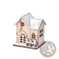 Led wooden christmas house luminous holiday ornament with rustic white painted roof and detailed cut-out windows