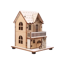 Two-story wooden led house christmas tree ornament with scalloped roof arched windows and balcony for diy gift window