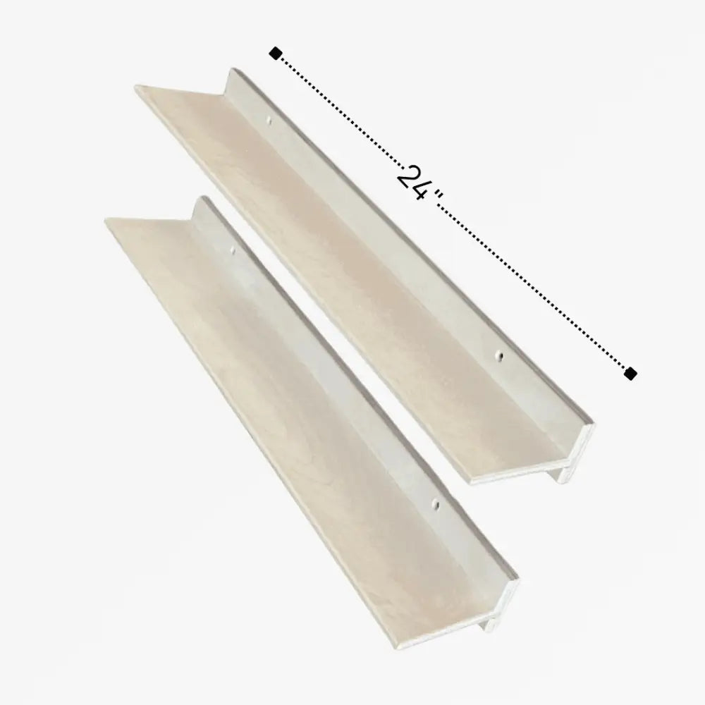 Two 24-inch long metallic l-shaped shelf brackets with brushed silver finish for white metal 36 inch garage ledge shelf organizer