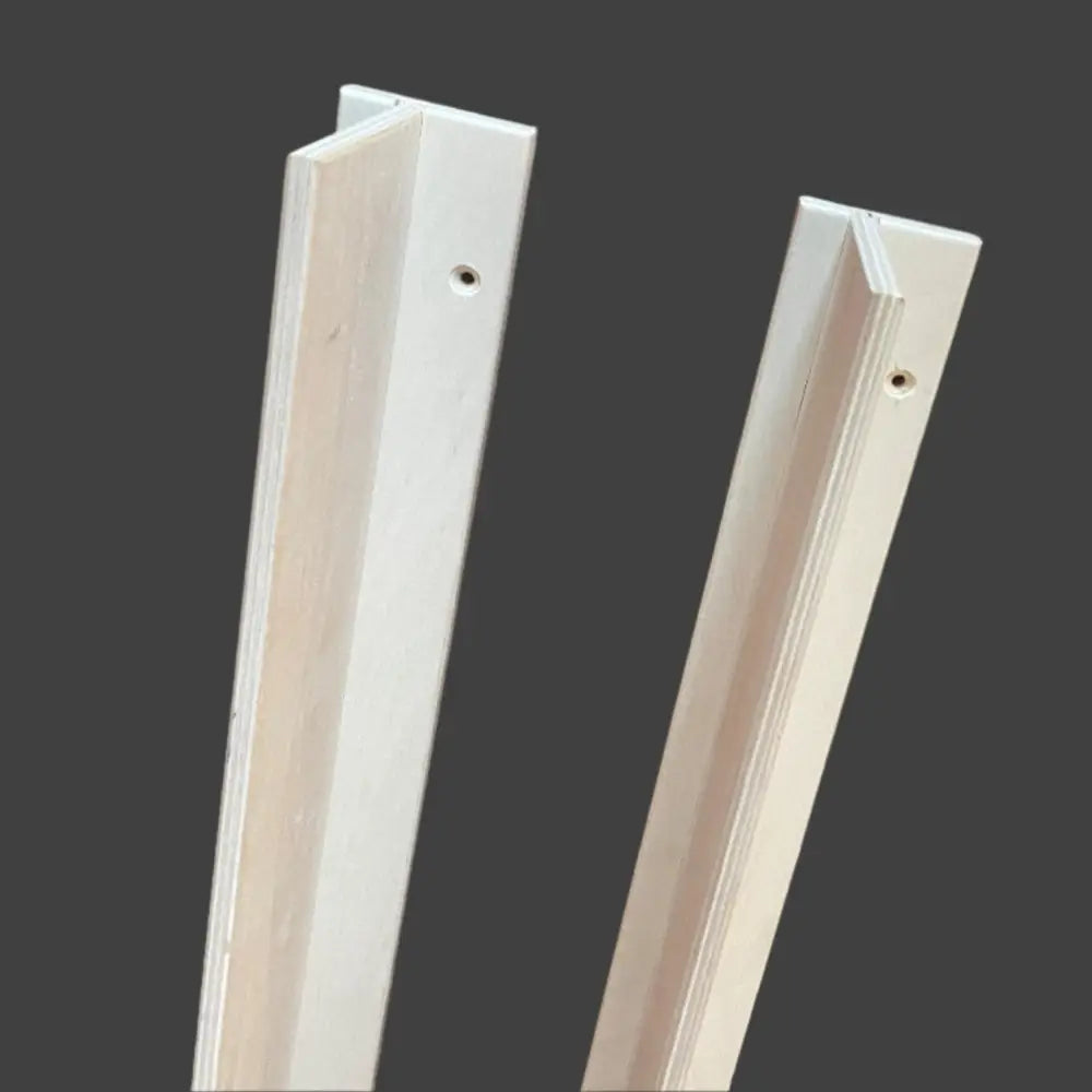 White metal 36 inch garage ledge shelf bracket with white-painted wooden frame corner pieces and pre-drilled holes