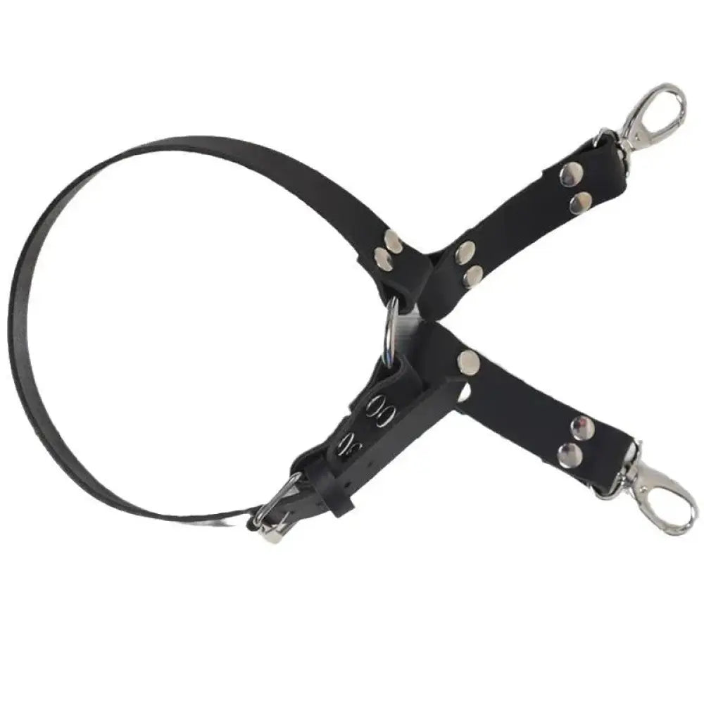 Adjustable black leather hip harness with silver hardware featuring metal hardware and adjustable straps