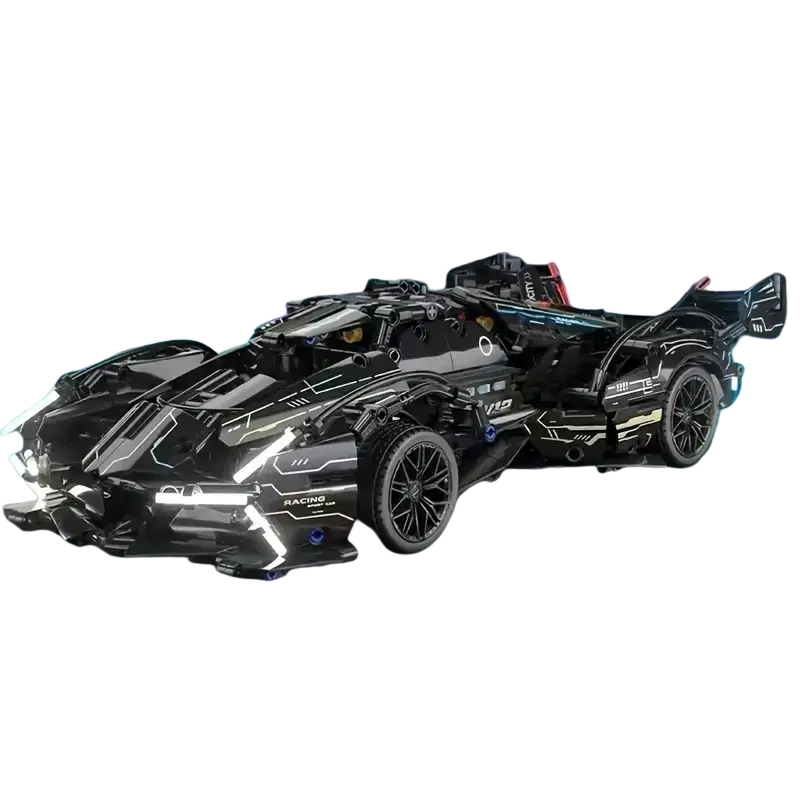 Lego compatible small building blocks set black and silver technic batmobile with led lights and racing decals from mainland china