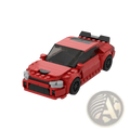 Lego technic red sports car model with black wheels and gray accents made of 249 building blocks