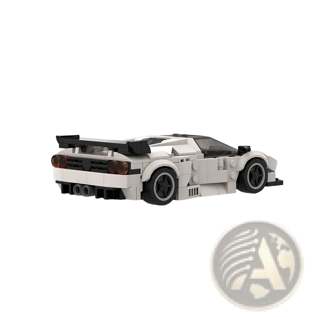 Lego Technic sports car model Diablo GT white and black race car with detailed aerodynamic design building blocks