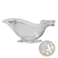 Clear glass bird-shaped lemon squeezer with sleek transparent acrylic design and smooth curves for manual citrus juicing