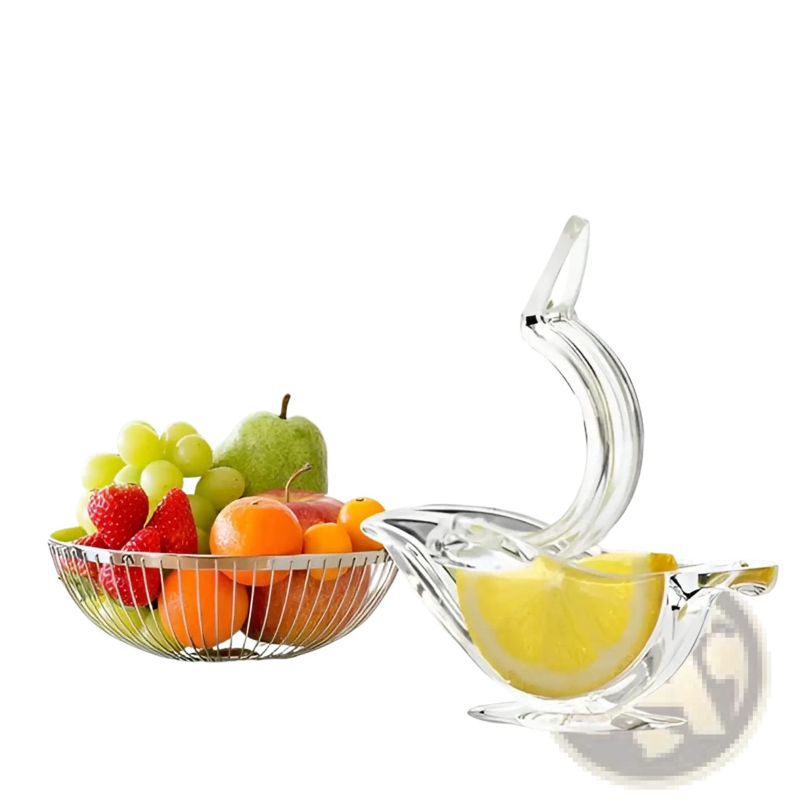 Clear glass lemon squeezer bird acrylic manual citrus juicer tool with curved handle and spout for easy juicing