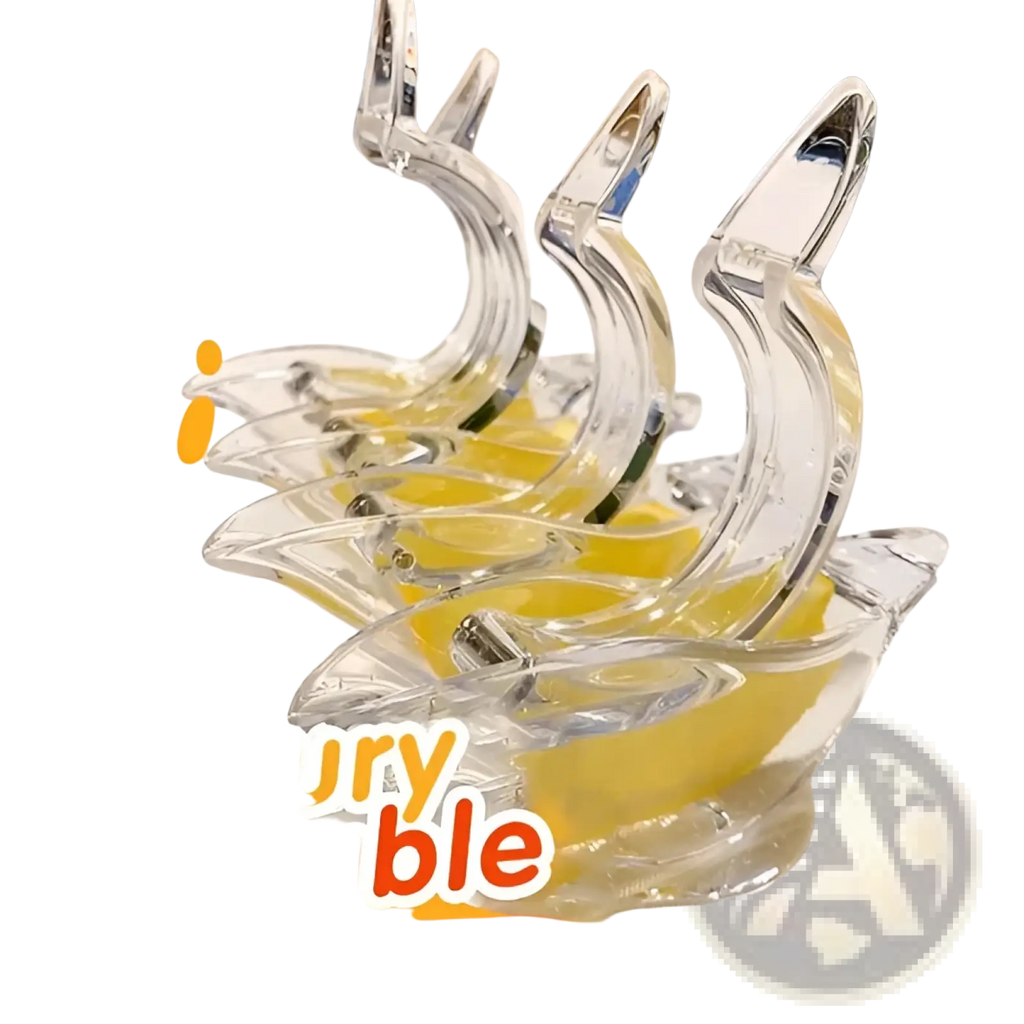 Clear glass condiment server with three compartments and curved design for lemon squeezer bird acrylic citrus juicer tool