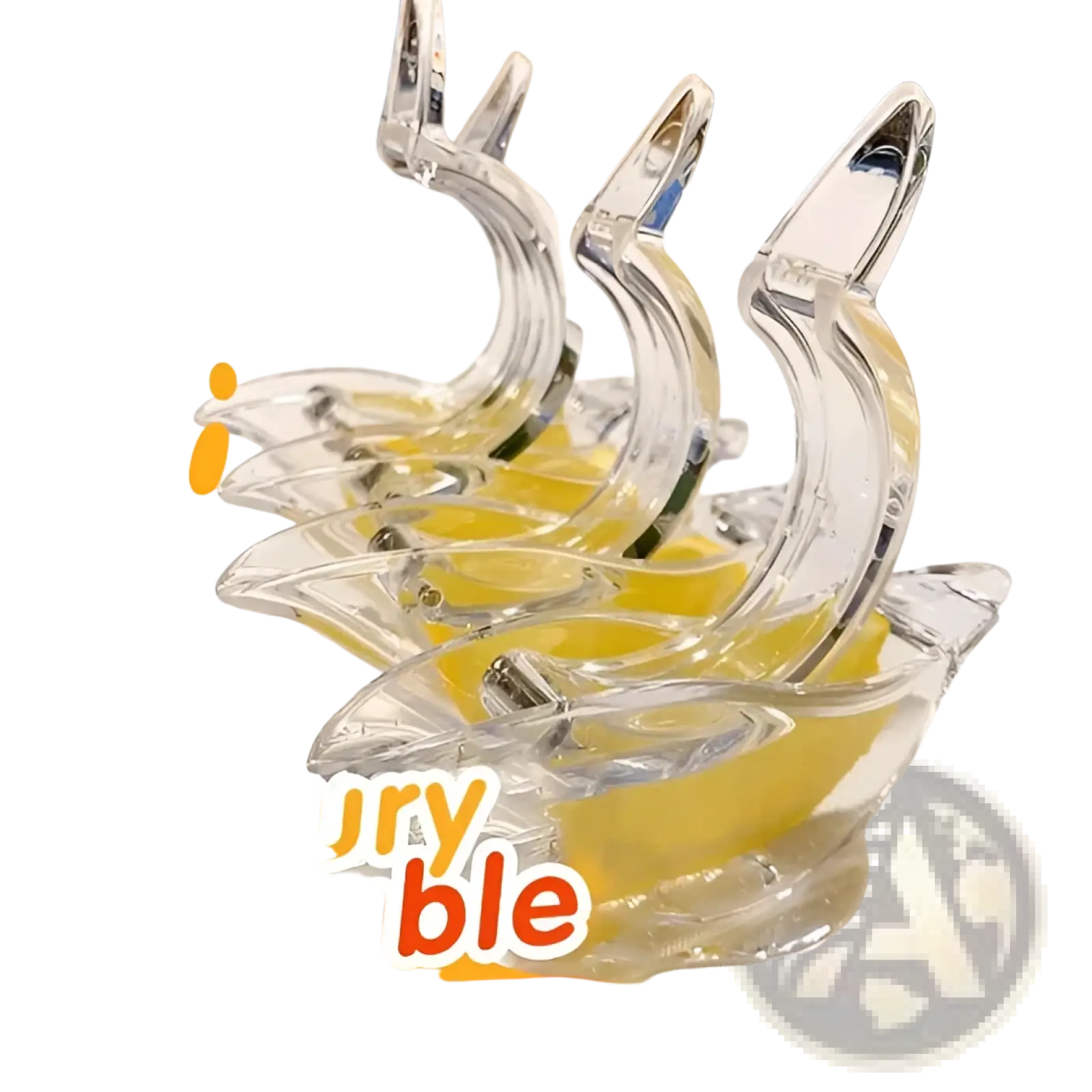 Clear glass condiment server with three compartments and curved design for lemon squeezer bird acrylic citrus juicer tool