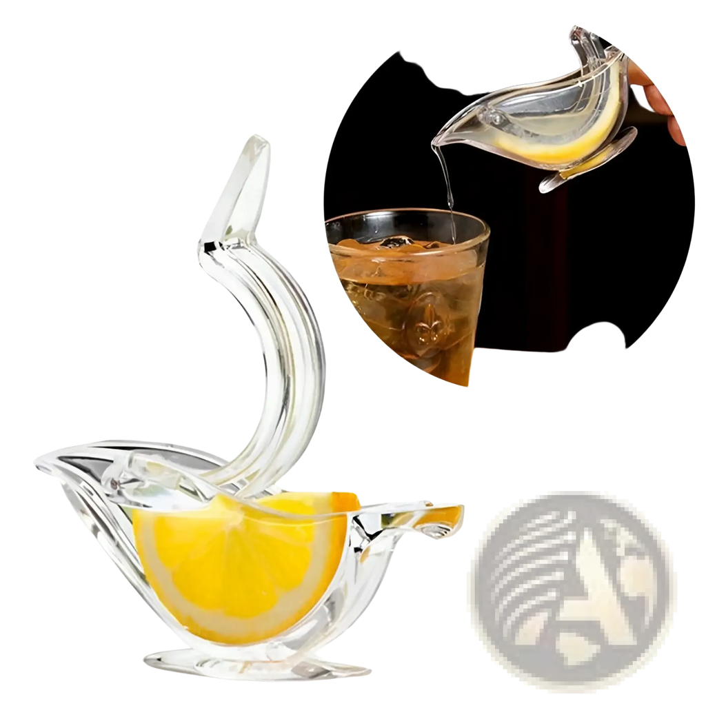 Clear glass lemon squeezer bird acrylic manual citrus juicer tool with sleek curved design and handle for easy squeezing