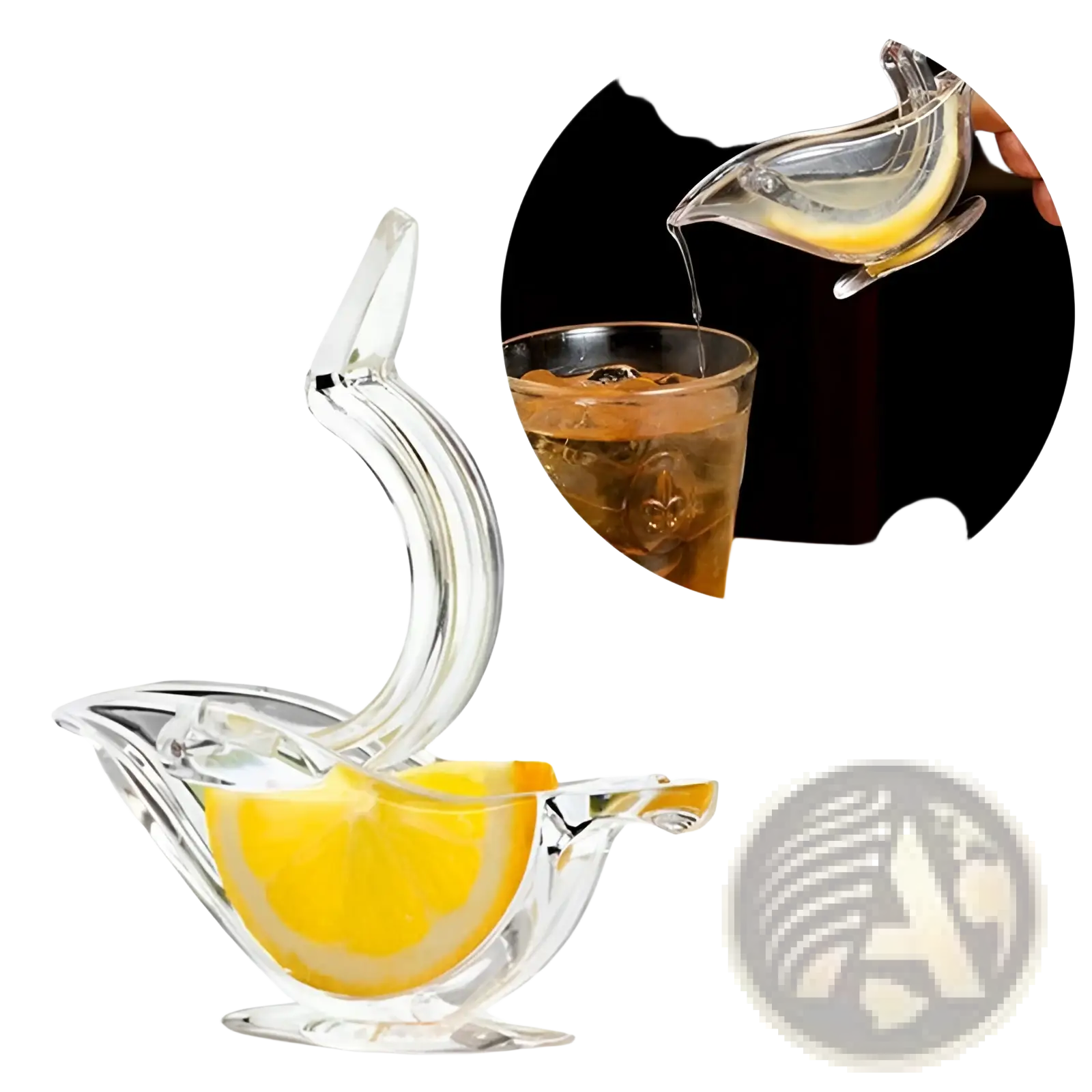 Clear glass lemon squeezer bird acrylic manual citrus juicer tool with sleek curved design and handle for easy squeezing