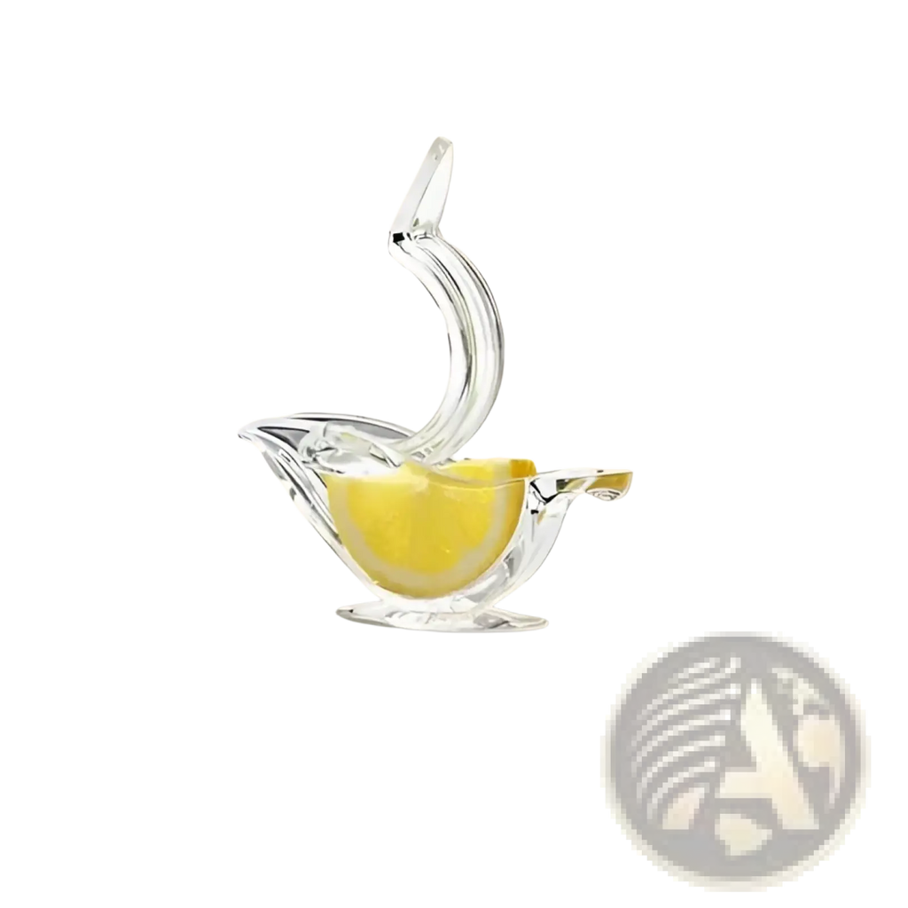 Clear glass acrylic lemon squeezer bird manual citrus juicer tool with sleek ergonomic design and curved spout