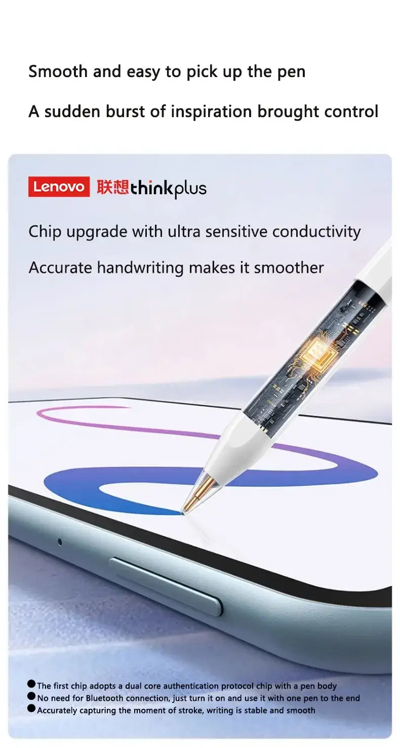 Lenovo bp21ap ipad stylus pen with battery included featuring a sleek white transparent body and capacitive screen design