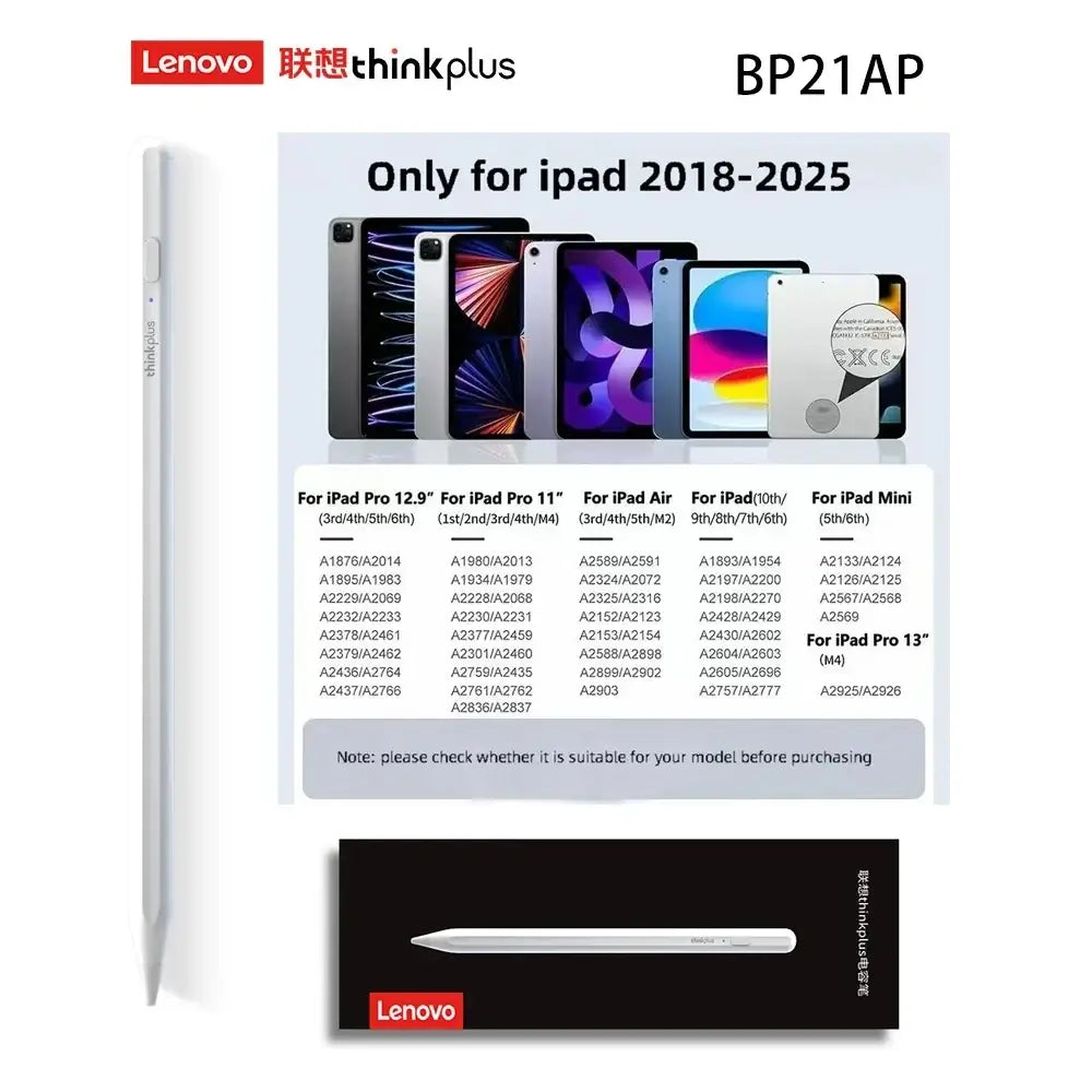 White lenovo thinkplus bp21ap stylus pen for ipad 2018-2025 models with battery included for capacitive screen use