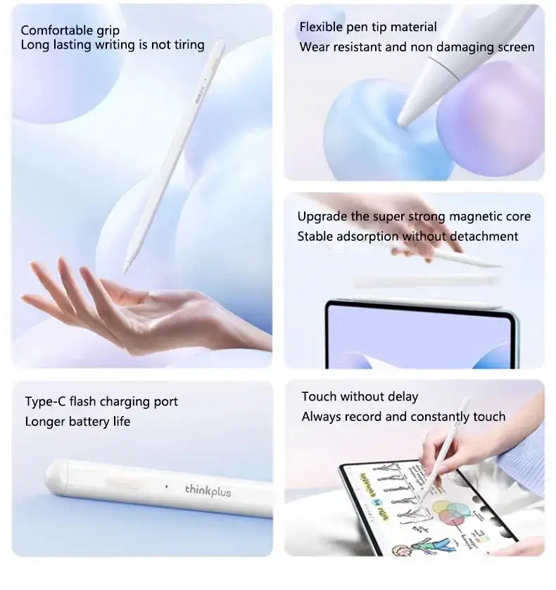 Lenovo bp21ap white thinkplus stylus pen with flexible tip and type-c charging port for capacitive screen battery included
