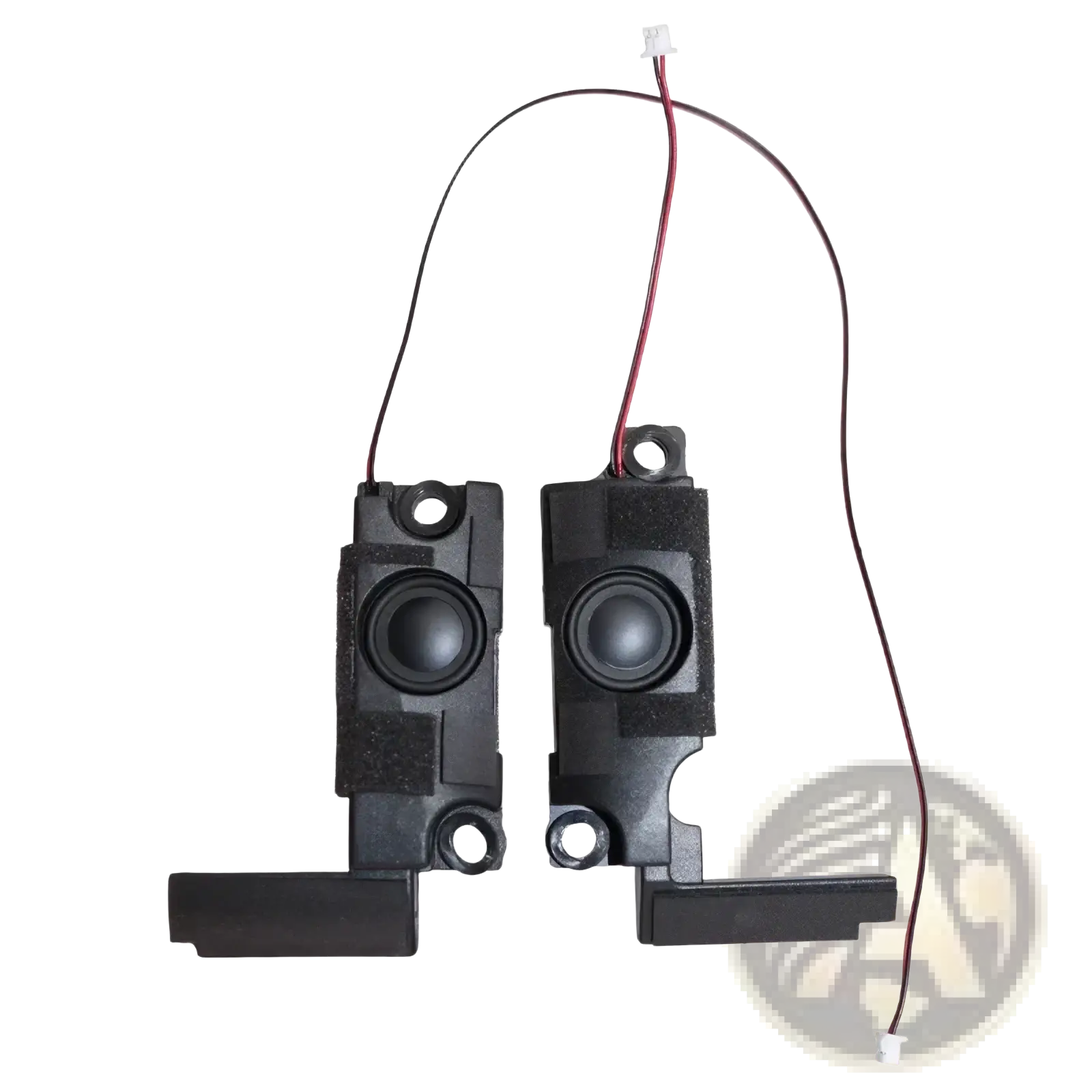 Black plastic replacement laptop speakers with circular drivers and attached wiring for lenovo rescuer 14isk 15isk models