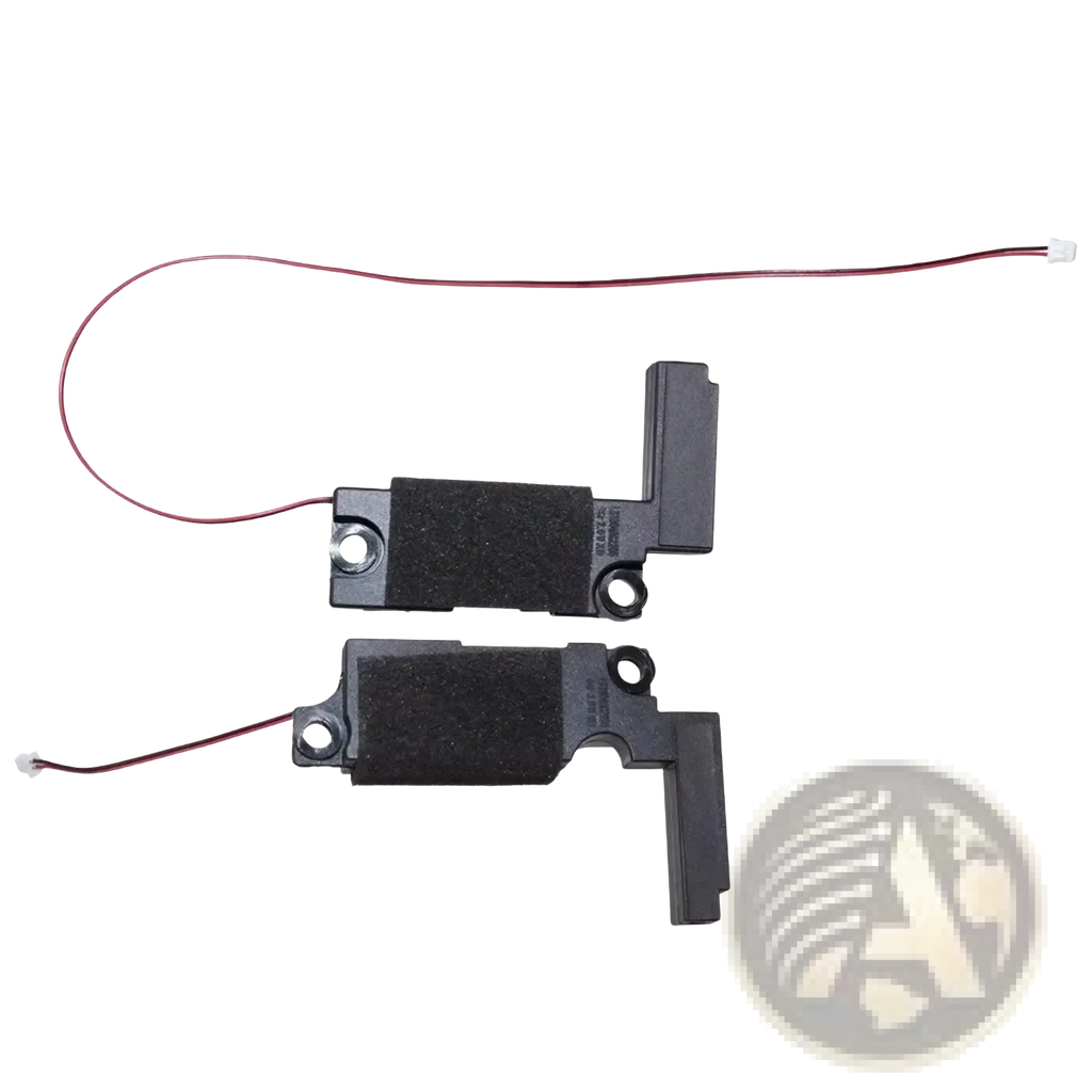 Lenovo Rescuer 14isk 15isk replacement black plastic laptop speakers with red wiring and white connectors shown from back side