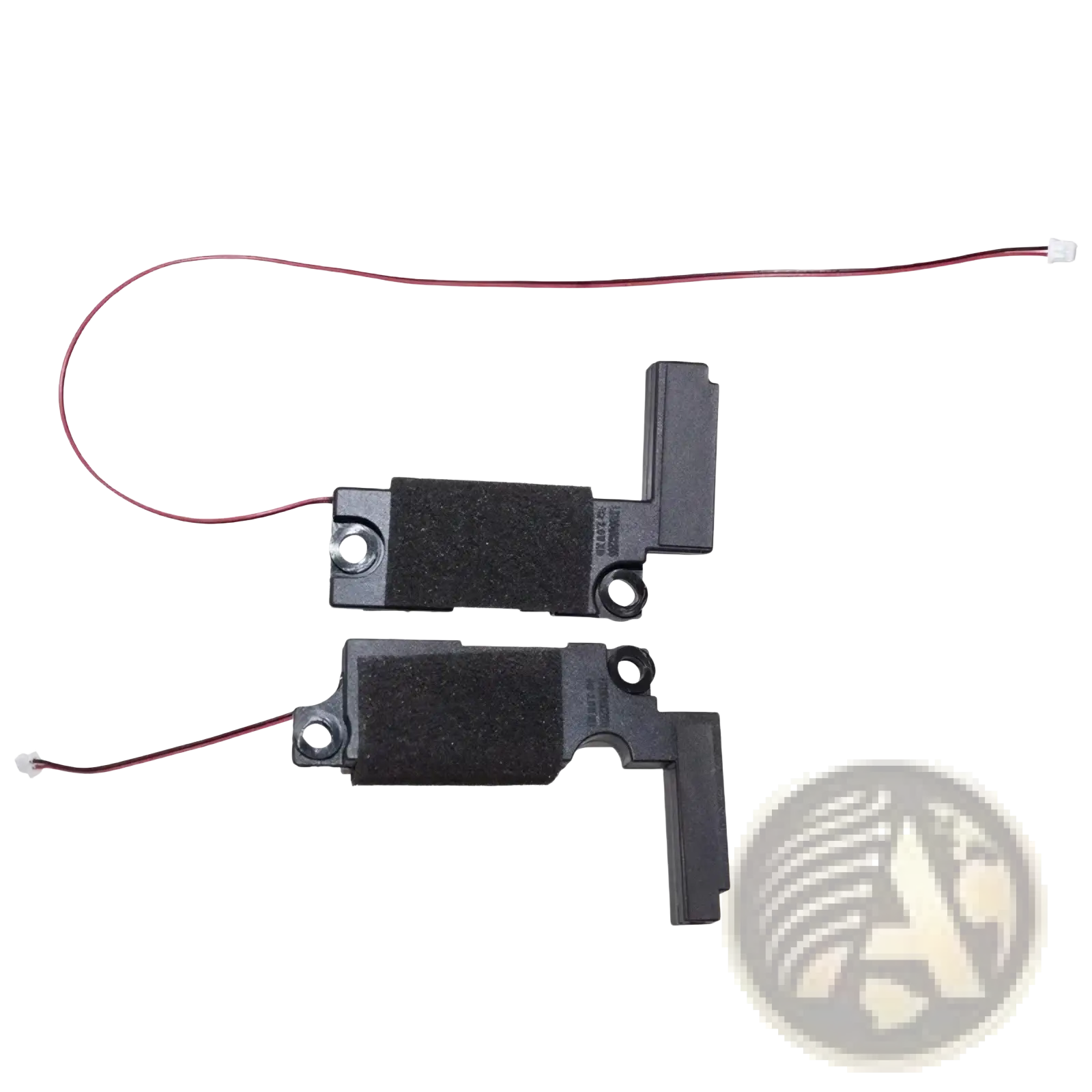 Lenovo Rescuer 14isk 15isk replacement black plastic laptop speakers with red wiring and white connectors shown from back side