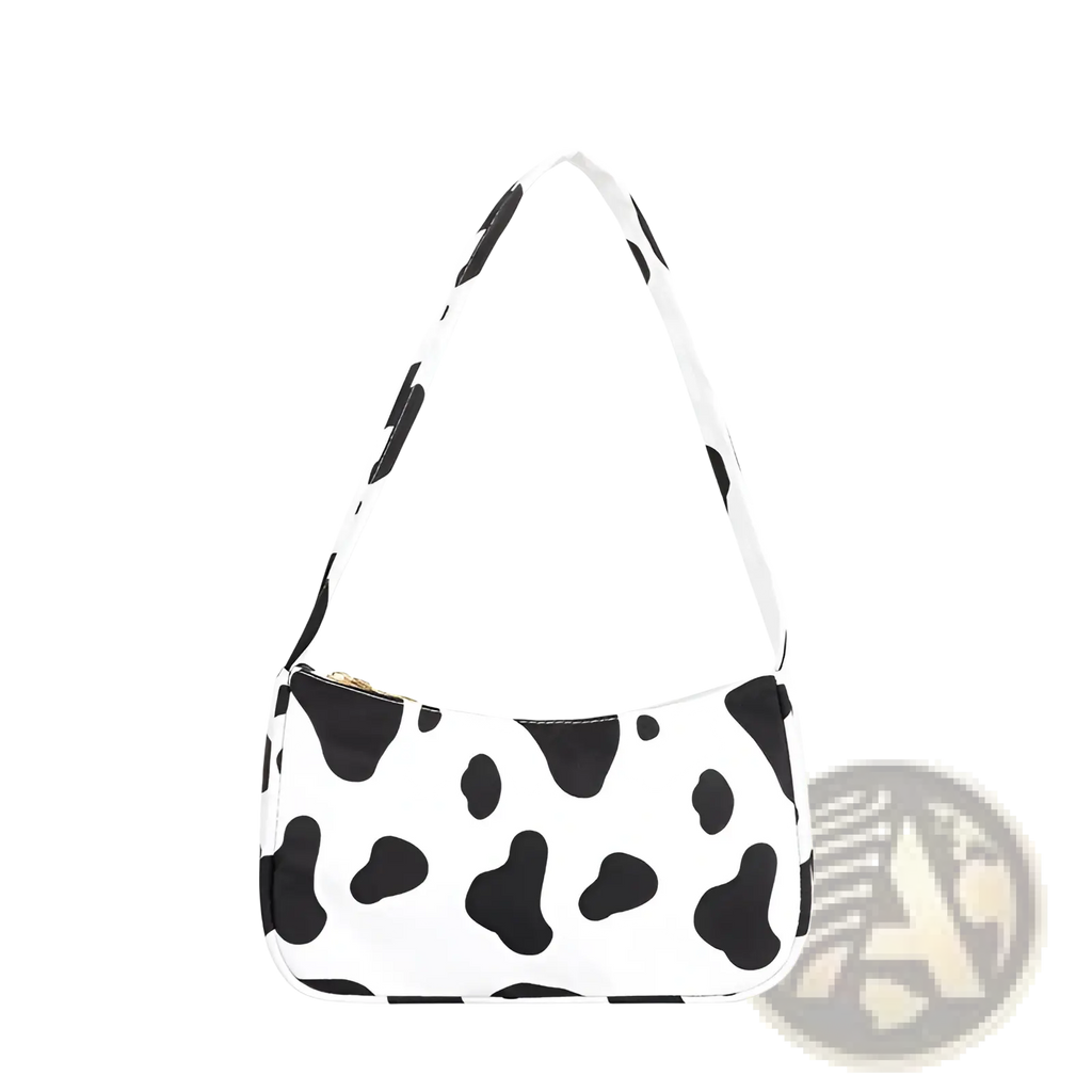 Leopard print and checkered nylon underarm bag with white shoulder design black cow print pattern and gold zipper