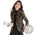 Brown and black leopard woolen blazer with textured fabric for women slim fit winter jacket