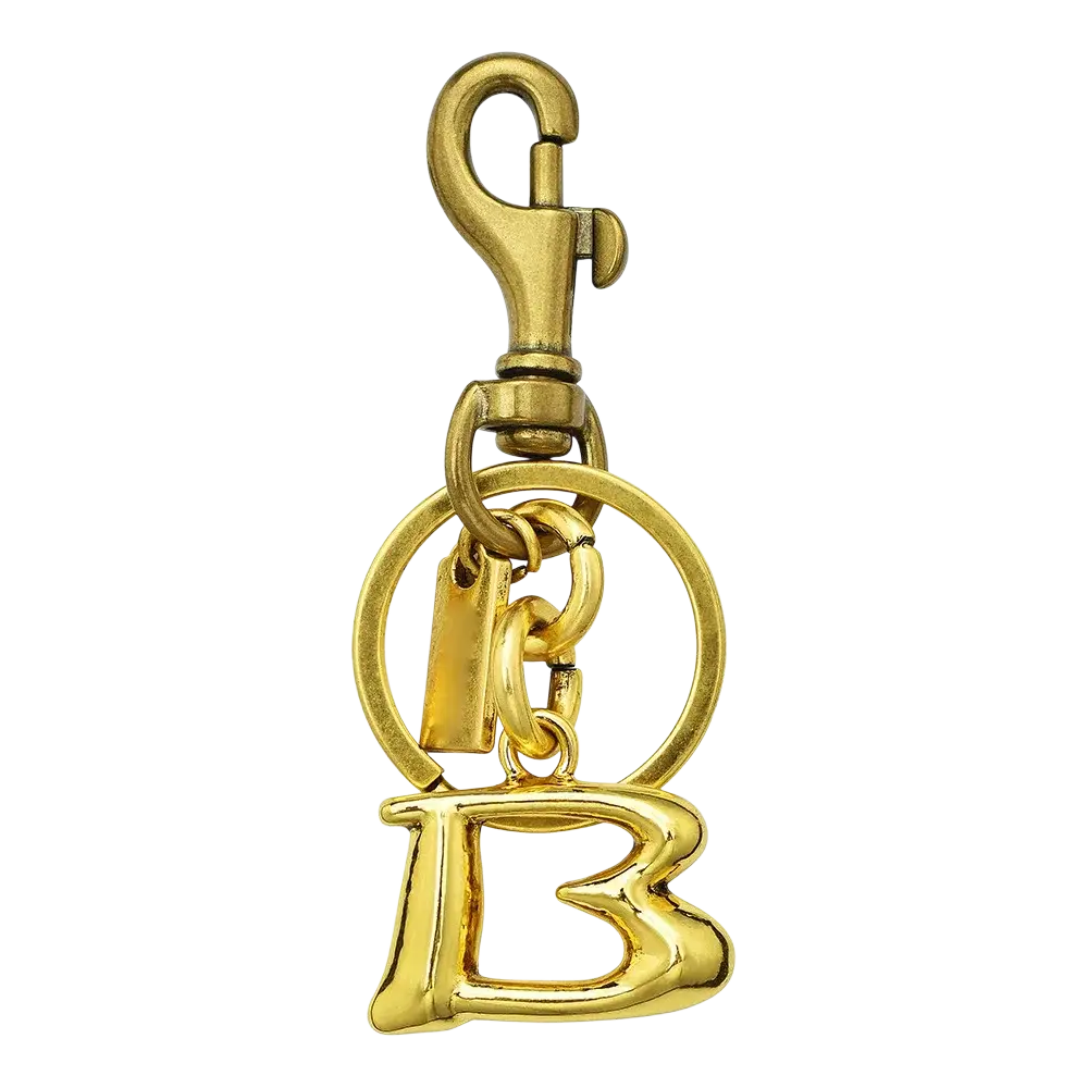 Gold-tone metallic keychain featuring a stylized letter b charm for car accessory use