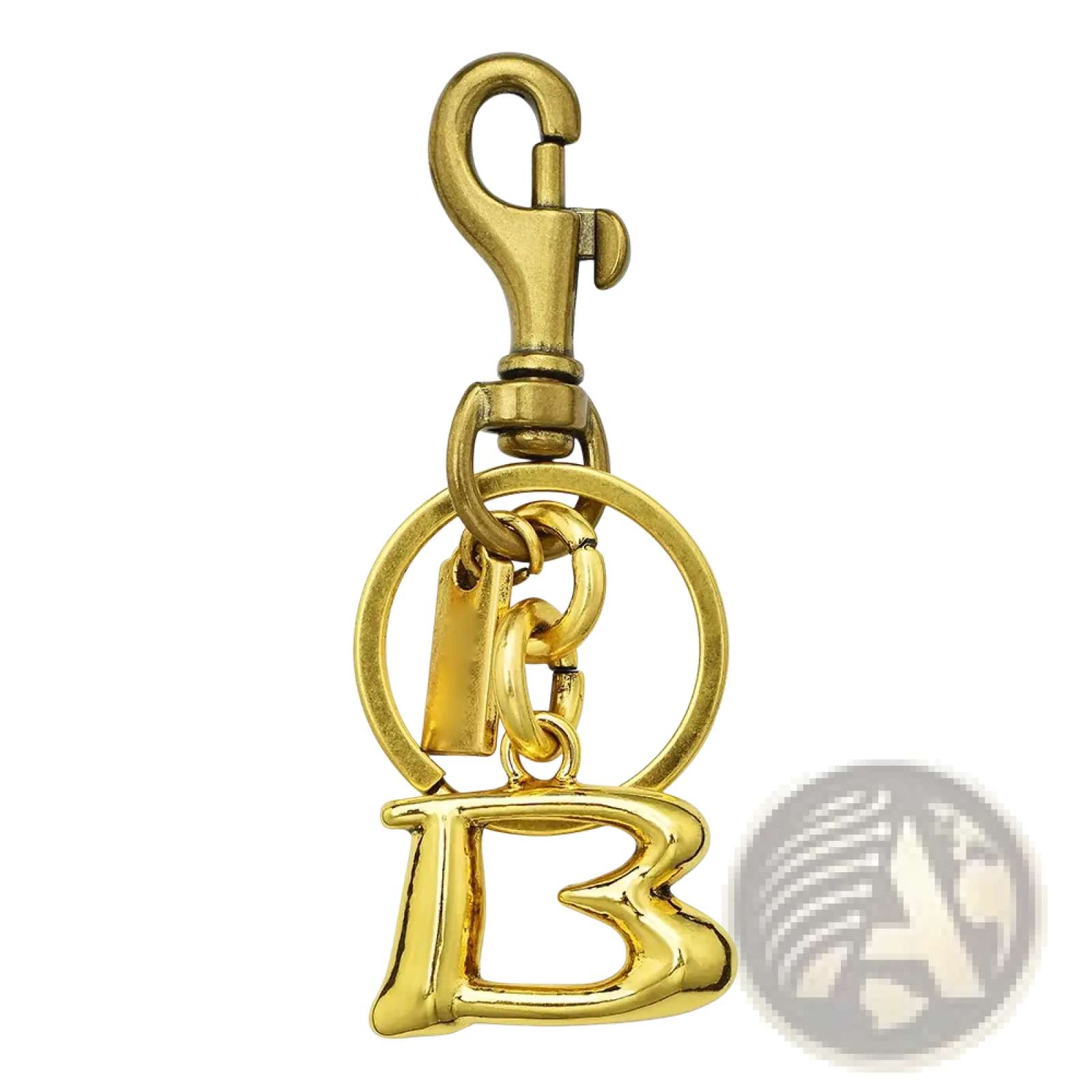 Gold-tone metallic keychain featuring a stylized letter b charm for car accessory use