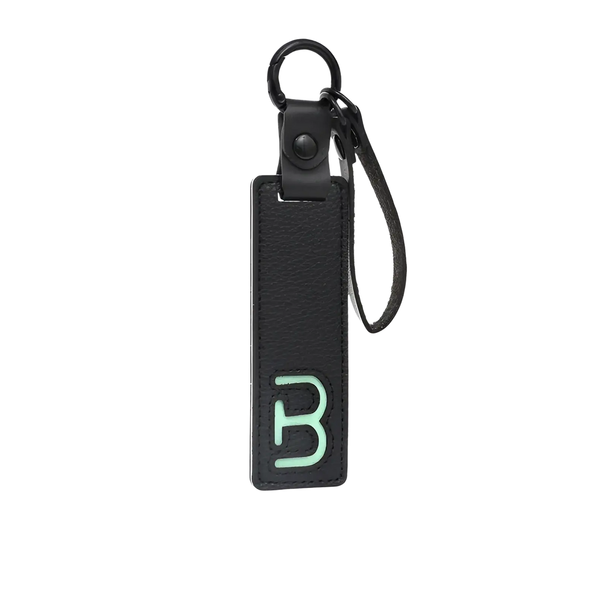 Black leather letter keychain with a mint green embroidered b logo ideal for alphabet pendant party gifts