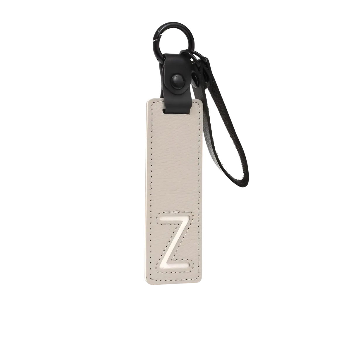 A sleek beige leather letter keychain with stitched z and black accents perfect as an alphabet pendant party gift