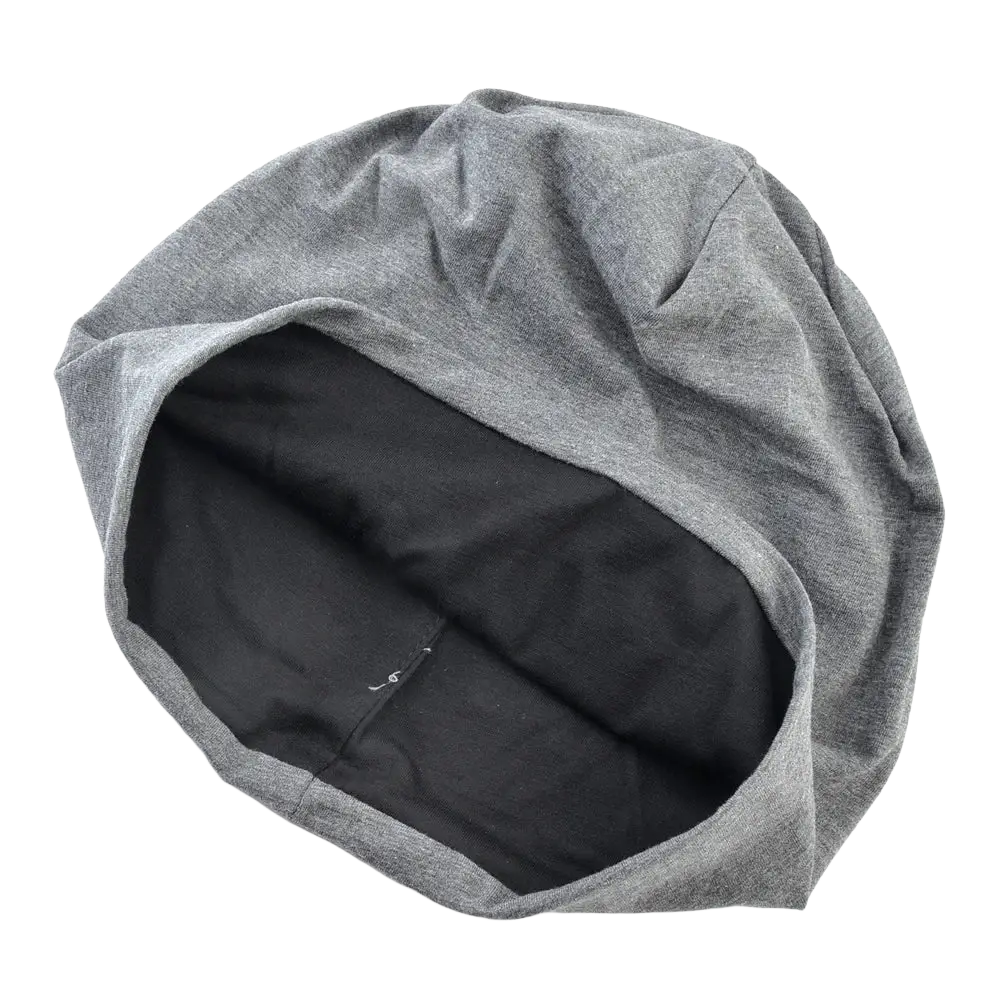 Gray knit letter print casual streetwear beanie hat with black interior lining suitable for everyday use