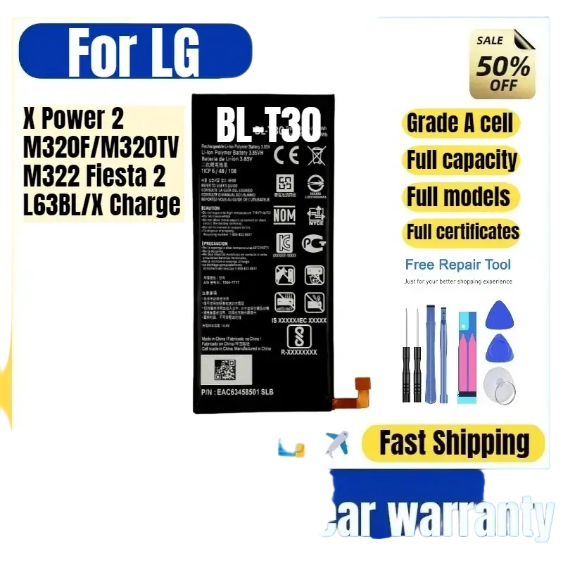 Black rectangular high capacity replacement battery bl t30 for lg x power 2 with 4500mah and quality certification