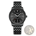 Black lige men luxury quartz watch with sleek all black stainless steel bracelet and bezel adorned with black stones