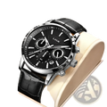 Lige men’s leather chronograph quartz watch with black leather strap silver-toned case and black dial with sub-dials
