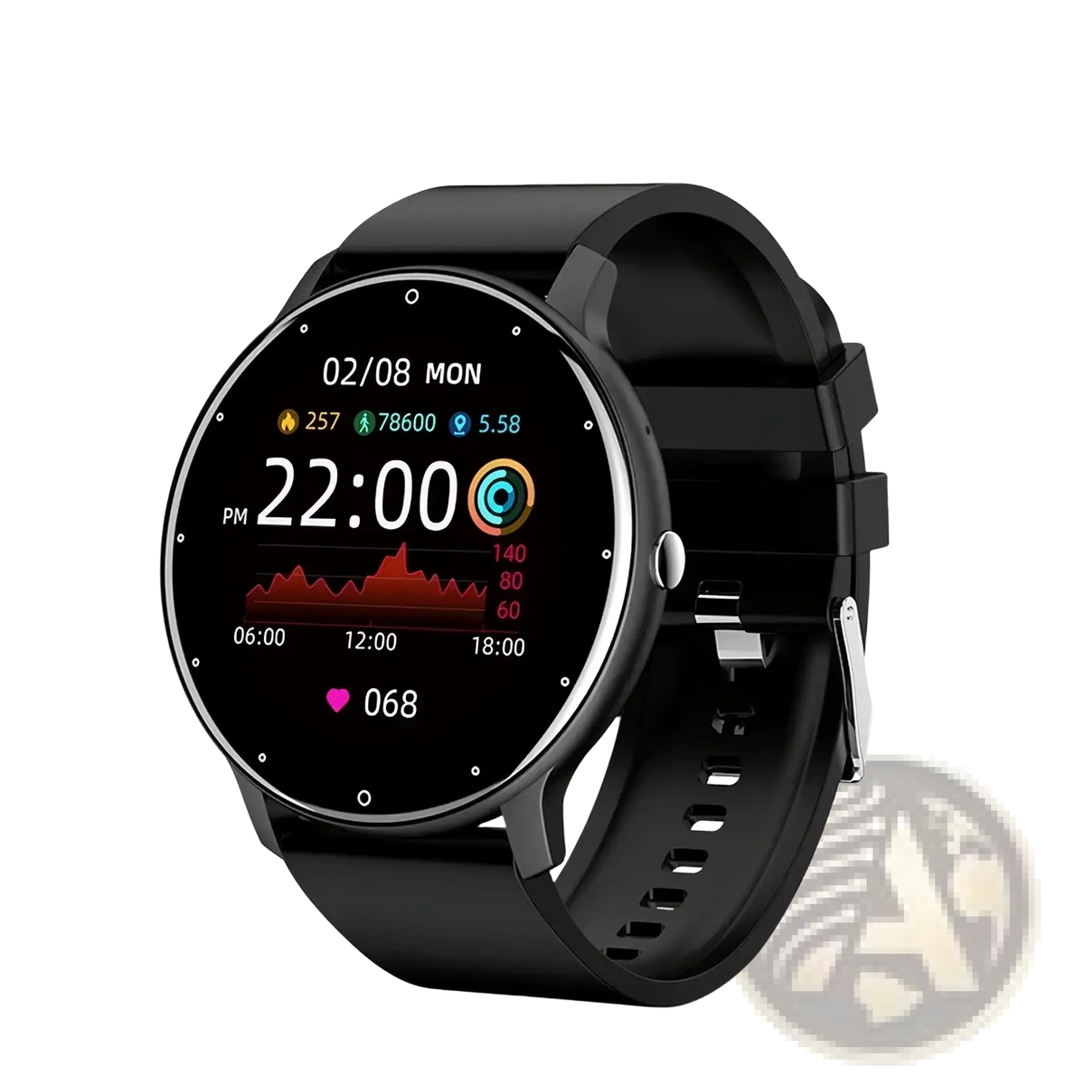Lige round smart watch black fitness tracker with circular touchscreen and black silicone strap for android and ios