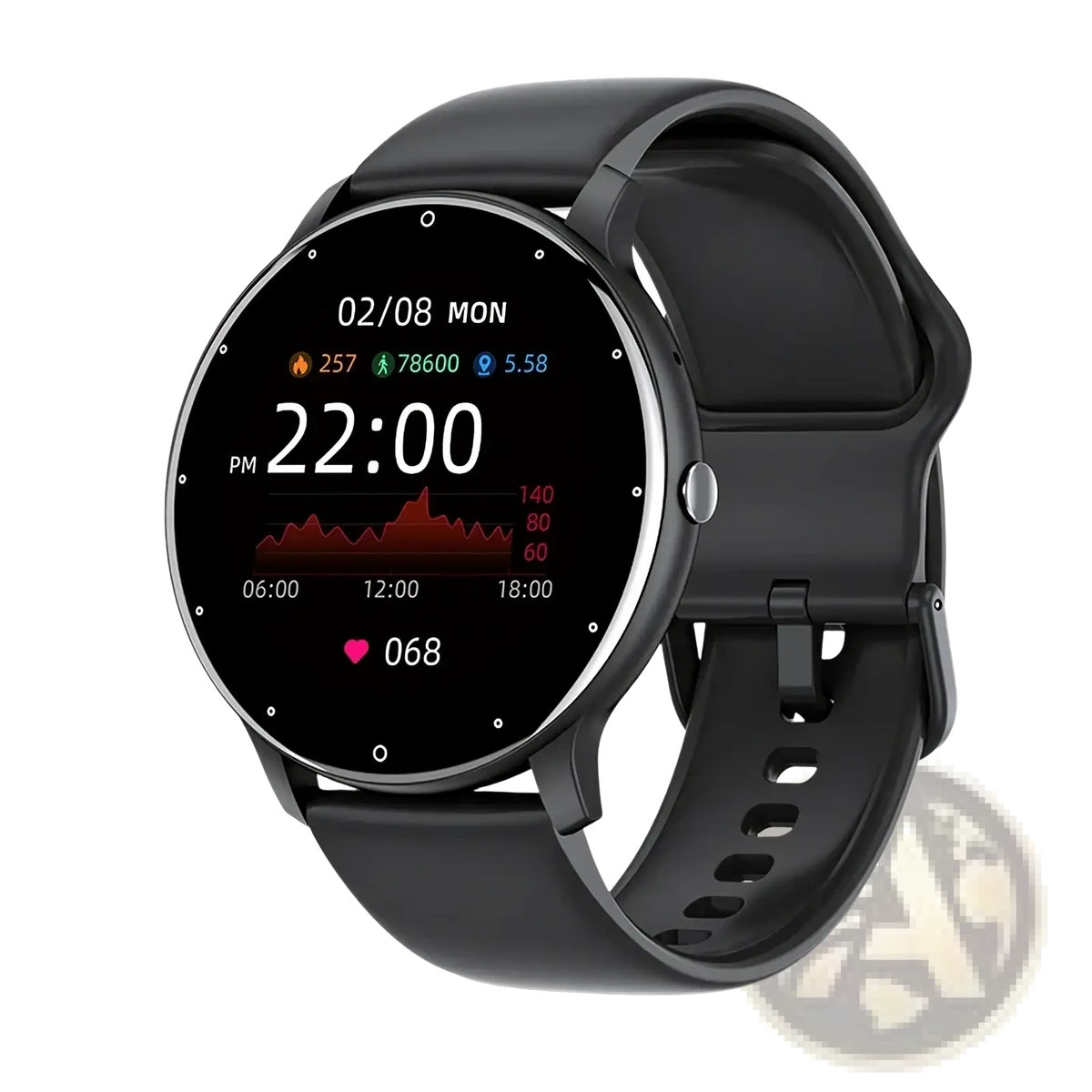 Black Lige smartwatch with circular touchscreen display and matching silicone strap for Bluetooth call and fitness tracking