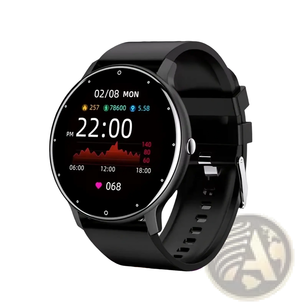 Black Lige smartwatch with round digital display and silicone strap featuring Bluetooth call and fitness tracking