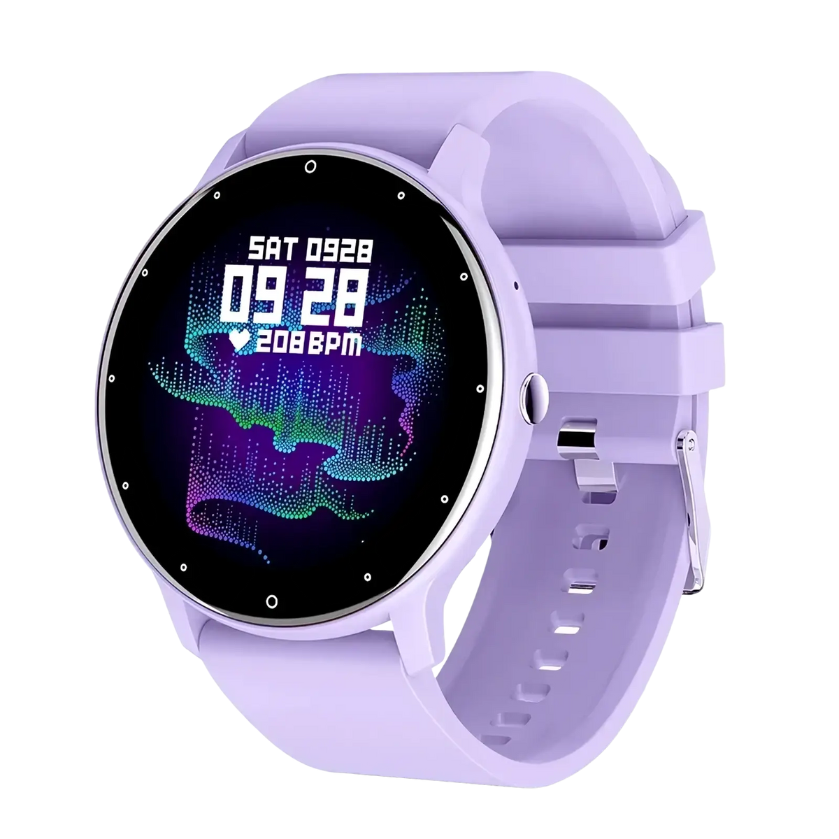 Lige smartwatch Bluetooth call fitness tracker with lavender silicone strap and colorful digital circular screen display