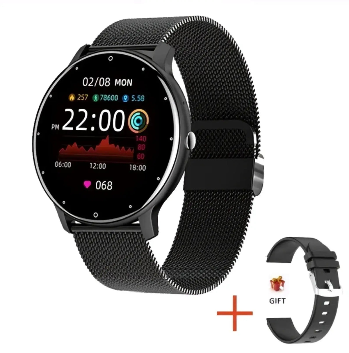 Lige smartwatch with black mesh band featuring a sleek modern design digital display and Bluetooth call fitness tracker