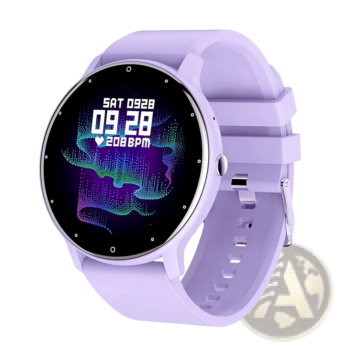 Lige smartwatch Bluetooth call fitness tracker with lavender silicone strap and colorful digital circular screen display